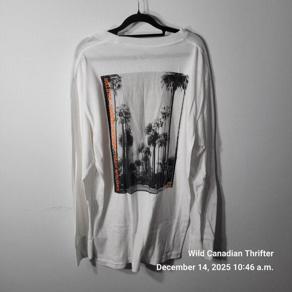 Hollister XL White Palm Tree Graphic Long Sleeve Cotton Blend Crew Neck Shirt - Picture 2 of 8